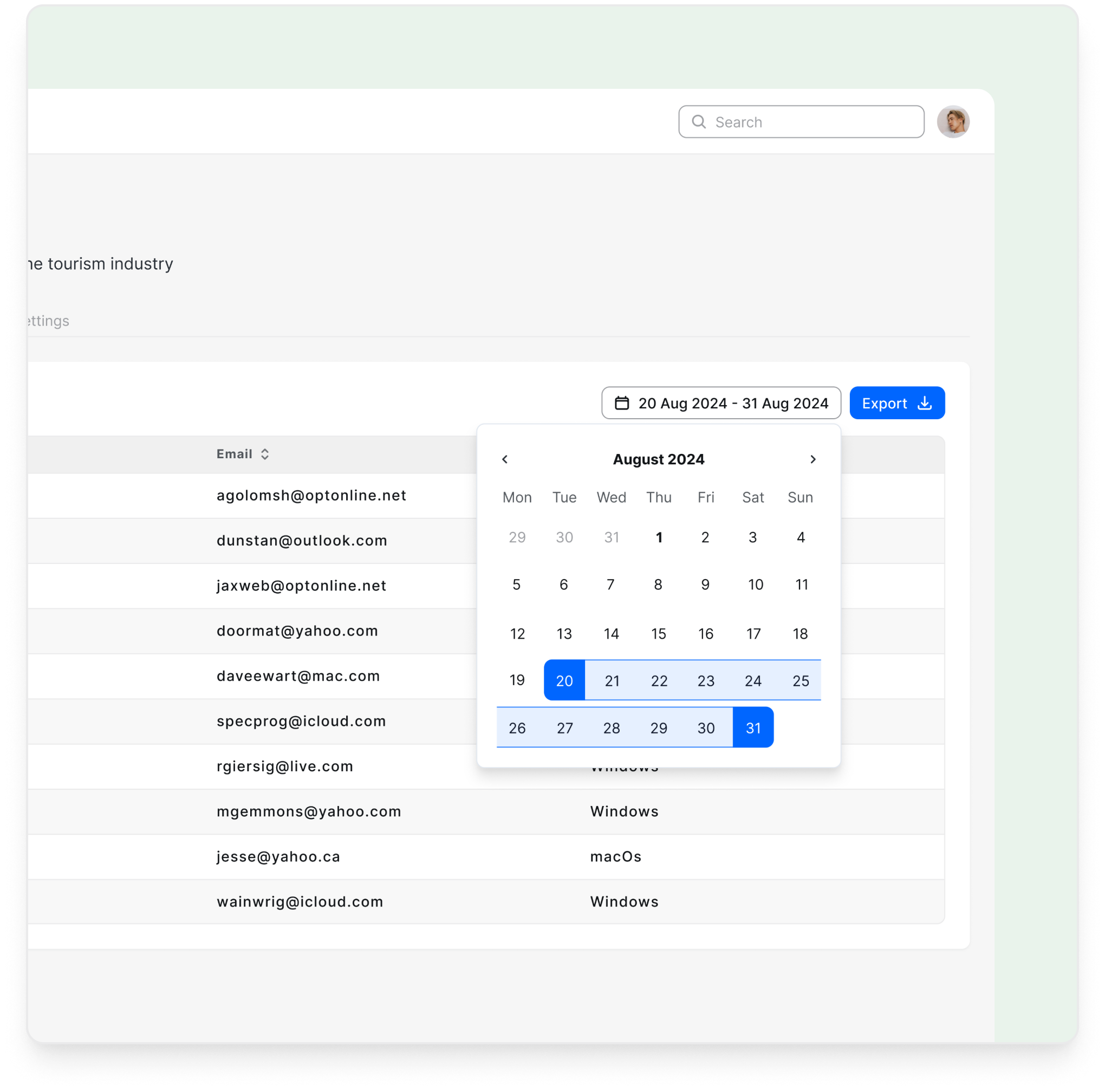 Analytics dashboard screenshot